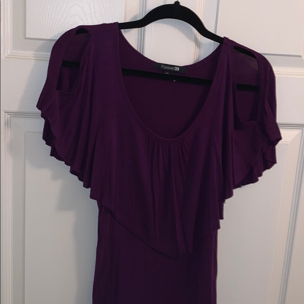 Purple flowy shirt with slits one shoulder